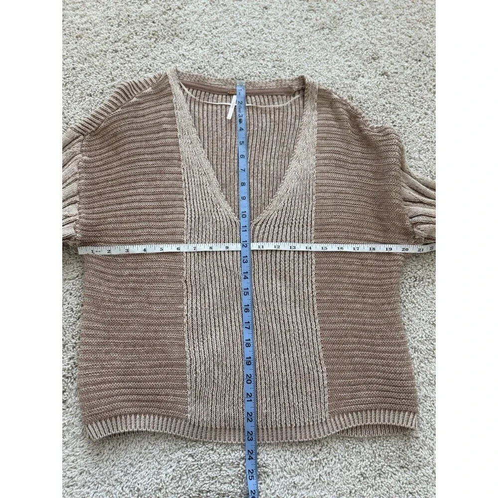 Free People When It Rains Sweater Women’s Large‎ Toast V-Neck Cropped Fisherman